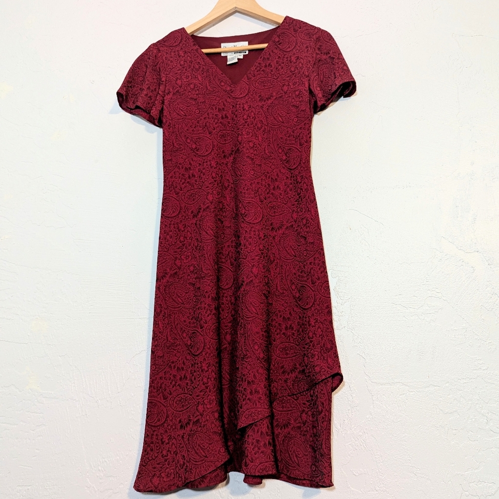Vintage Red Paisley Asymmetric Dress Whimsigoth Fairy Grunge Dark Romantic Vamp